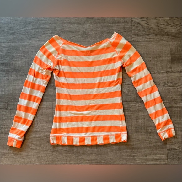 West We Surf Orange & Beige Striped V Neck Long Sleeve Pull Over Top Size 6 - Picture 7 of 8